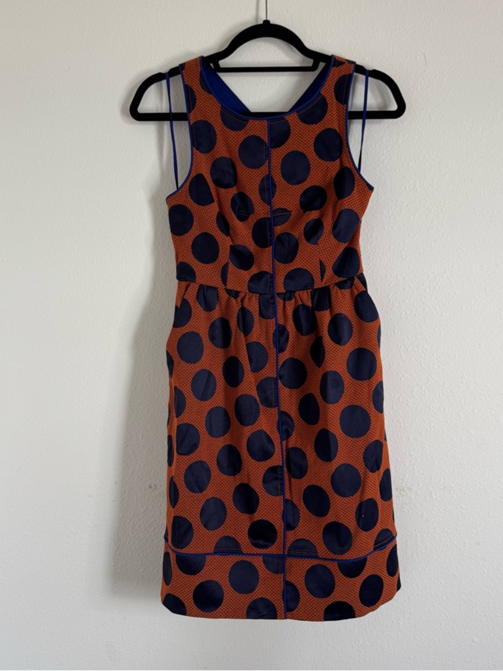 Maeve Anthropologie Rokin Dress Size 2 Orange Blue Polka Dot Criss Cross Back
